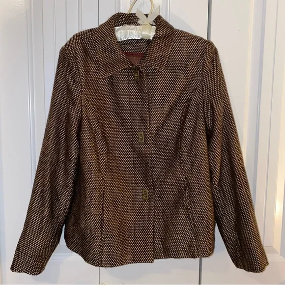 TanJay Gold-Brown Tweed Blazer with Twist Lock Buttons Size 8 - Picture 1 of 14